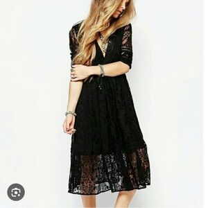 Free People Black Lace Midi Dress